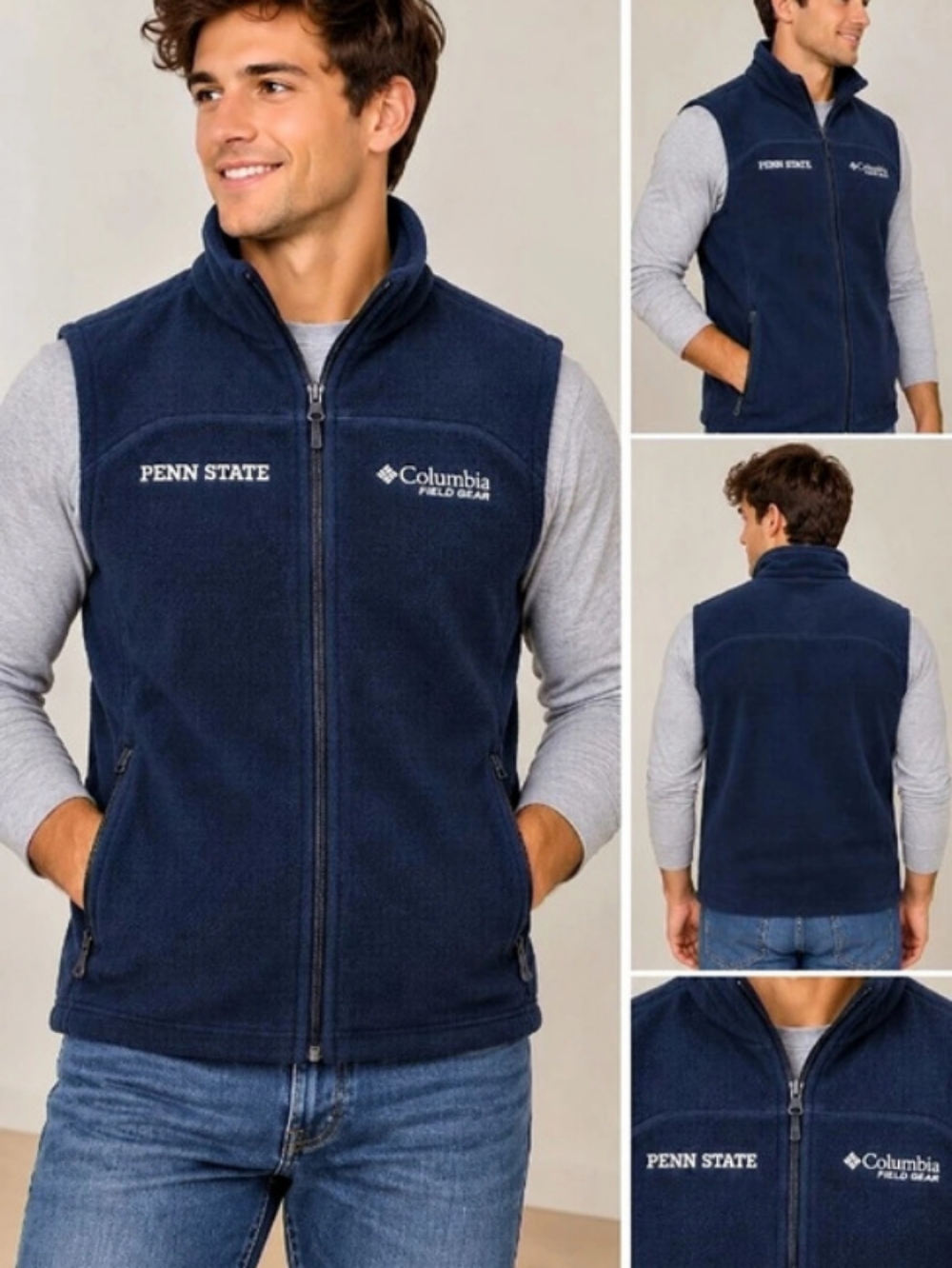 Columbia Penn State Pyramid Peak II Blue Fleece Vest NWT Mens S Collegiate